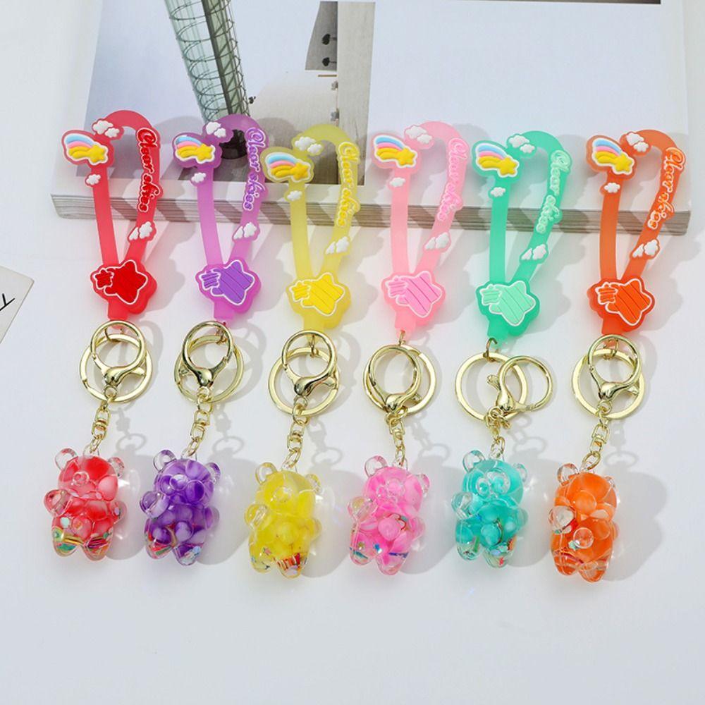 Cartoon Acrylic Quicksand Pendant Bubble Beads Key Rings Quicksand Bear Keychain Female Girl
