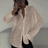 Spring Summer Shirt Lapel Long Sleeve Single Breasted Shirt Tops Sparkling Sequins