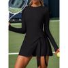 Fake Two Pieces Anti-light Tight Sports Long Sleeves Thin Straps Casual Fitness Beautiful Back Yoga Women's Tennis Skirt
