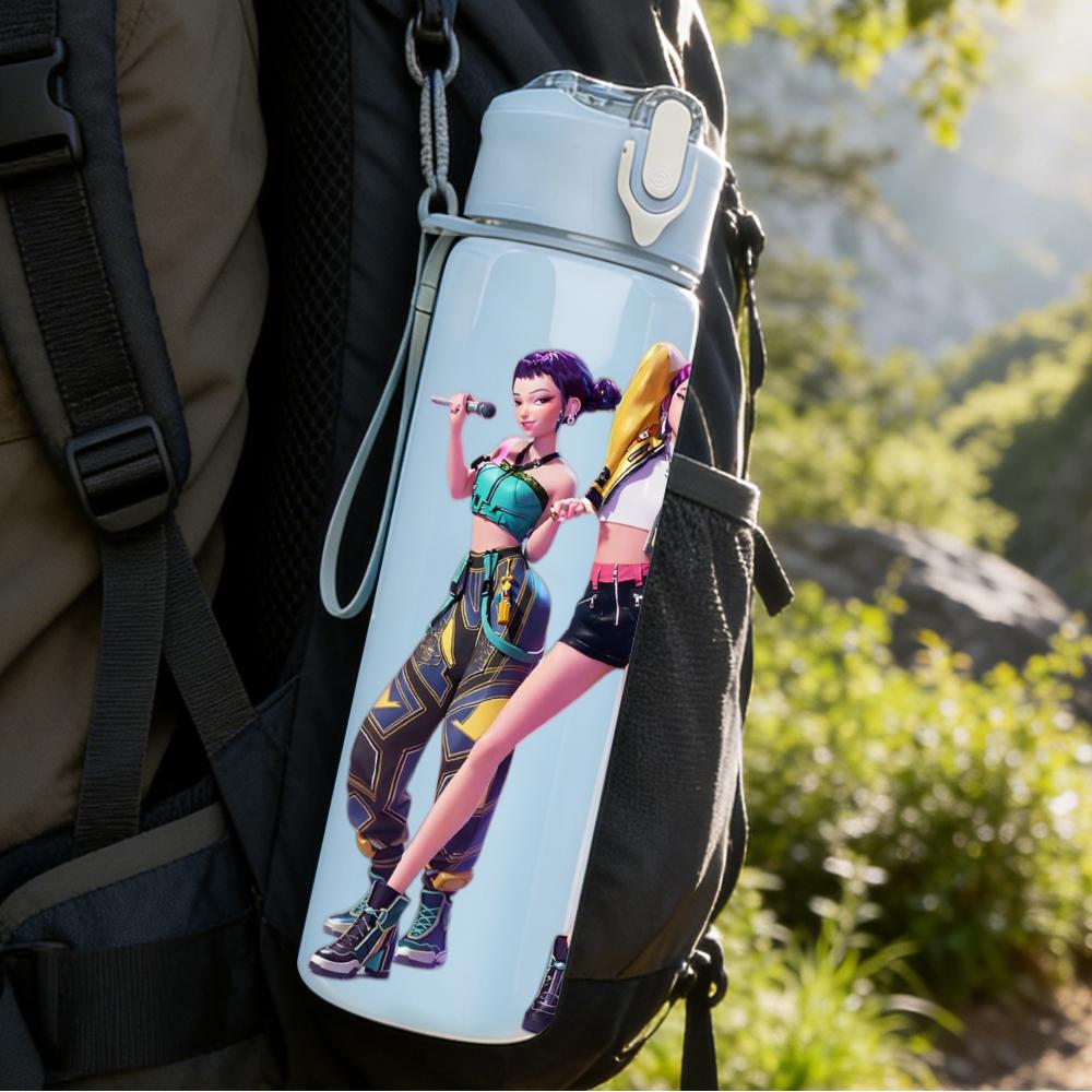 1PC Three Punk Ladies Stage Portrait 750ml Color Plastic Sports Water Bottle Leakproof Flip Straw Lid Suitable for Sports Office Home Use