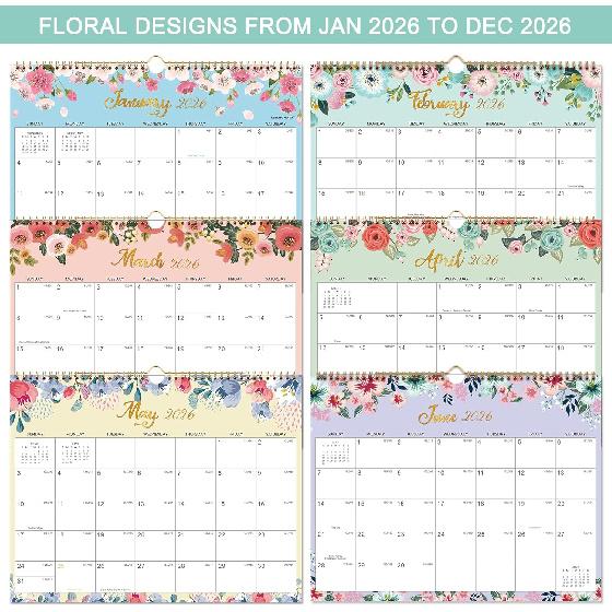 2026 Calendar - 2026 Wall Calendar, Jan 2026 - Dec 2026, 15" x 11.5", 12 Months Hanging Monthly Calendar, Calendar 2026 with Spiral Bound, Julian