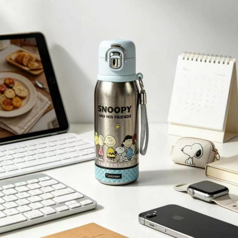 Kids Titanium Insulated Water Bottle With Cartoon Design Strap Handle Dual-Use Sip Straw Lid 360ml Portable Vacuum Flask