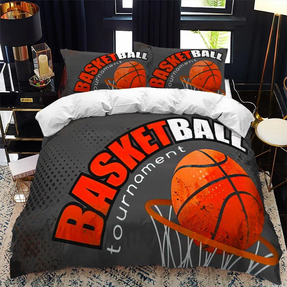 Fashion Basketball Sports Bedding Set 3 Piece, Teen Boys Graffiti Basketball Print Duvet Cover Set Pillowcases Modern Theme