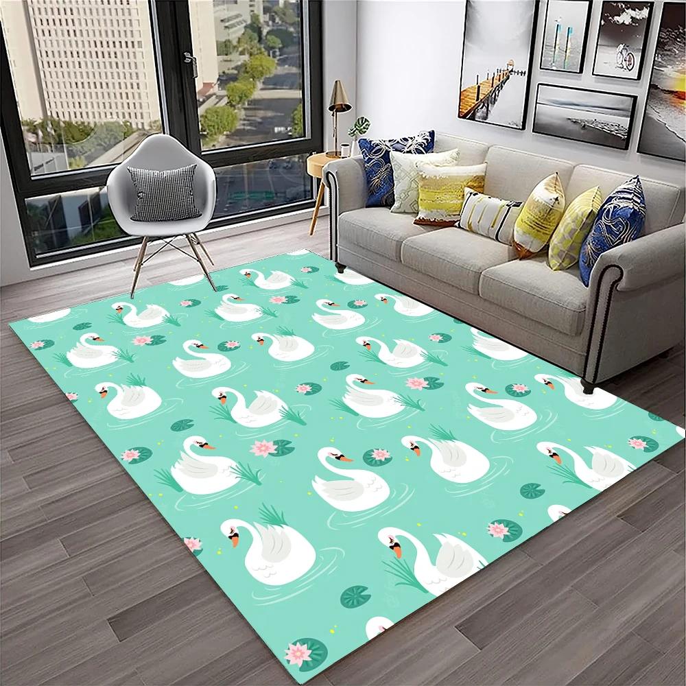 3D Cute Swan Princess Cartoon Cygnus Carpet Rug for Home Living Room Bedroom Sofa Doormat Decor,kids Area Rug Non-slip Floor Mat