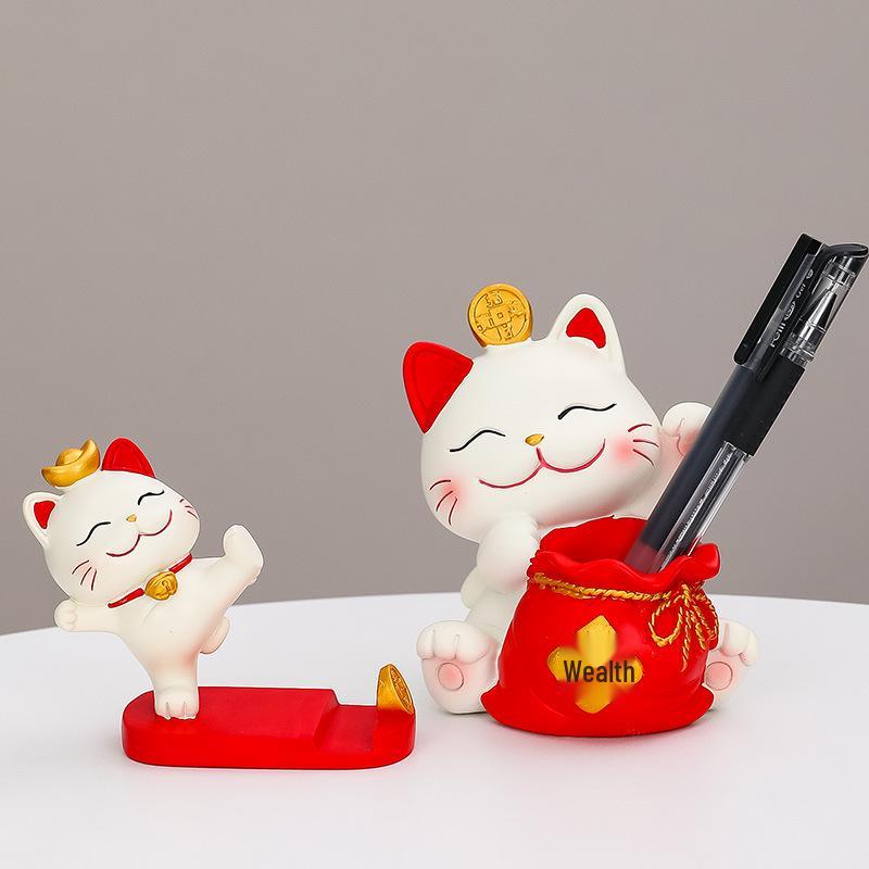 Счастливый кот смола держатель для мобильного телефона - Милое украшение для офисного стола, подарок