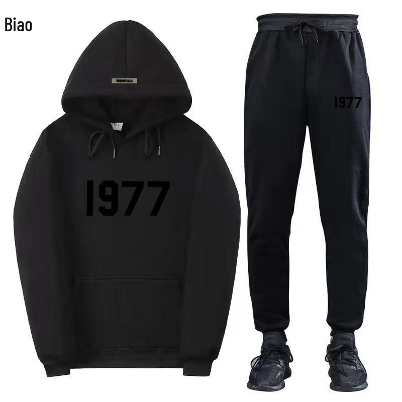 ESSENTIALS Комплект из худи с двойной строчкой High Street из флиса 1977 Модный Повседневный Свободный крой.