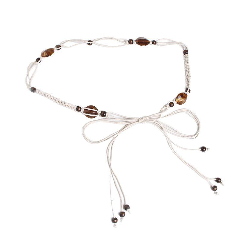 Богемный пояс, Пояс в этническом стиле, Плетеный пояс, Тонкий пояс с деревянными бусинами, Пояс-веревка в повседневном отпускном стиле, Женский пояс