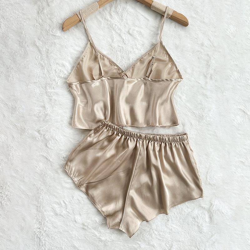 Пижама из шёлка Ice Silk, женская мода, комплект из двух предметов для дома, тонкие домашние подтяжки, шорты