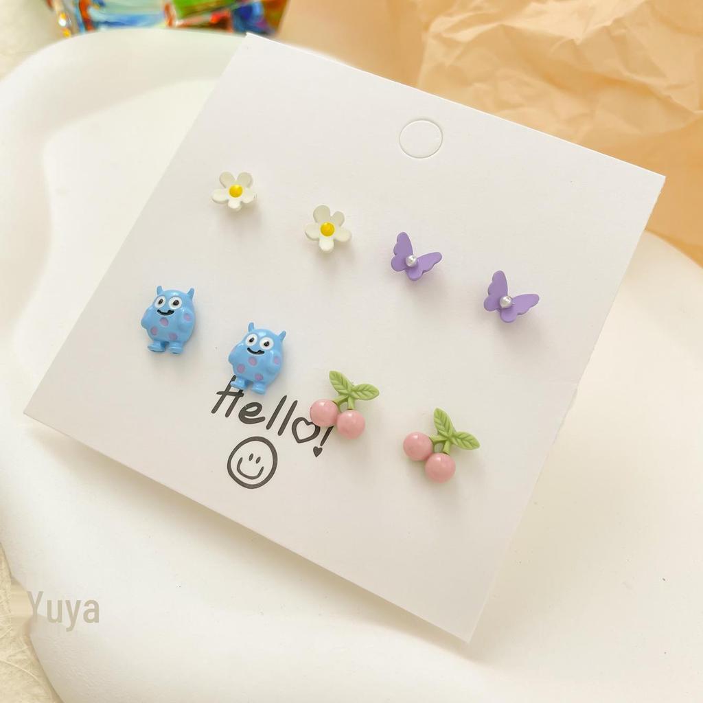 Очаровательный миниатюрный комплект из серебряных сережек-игл для женщин - милые, красочные, сладкие, изысканные стили