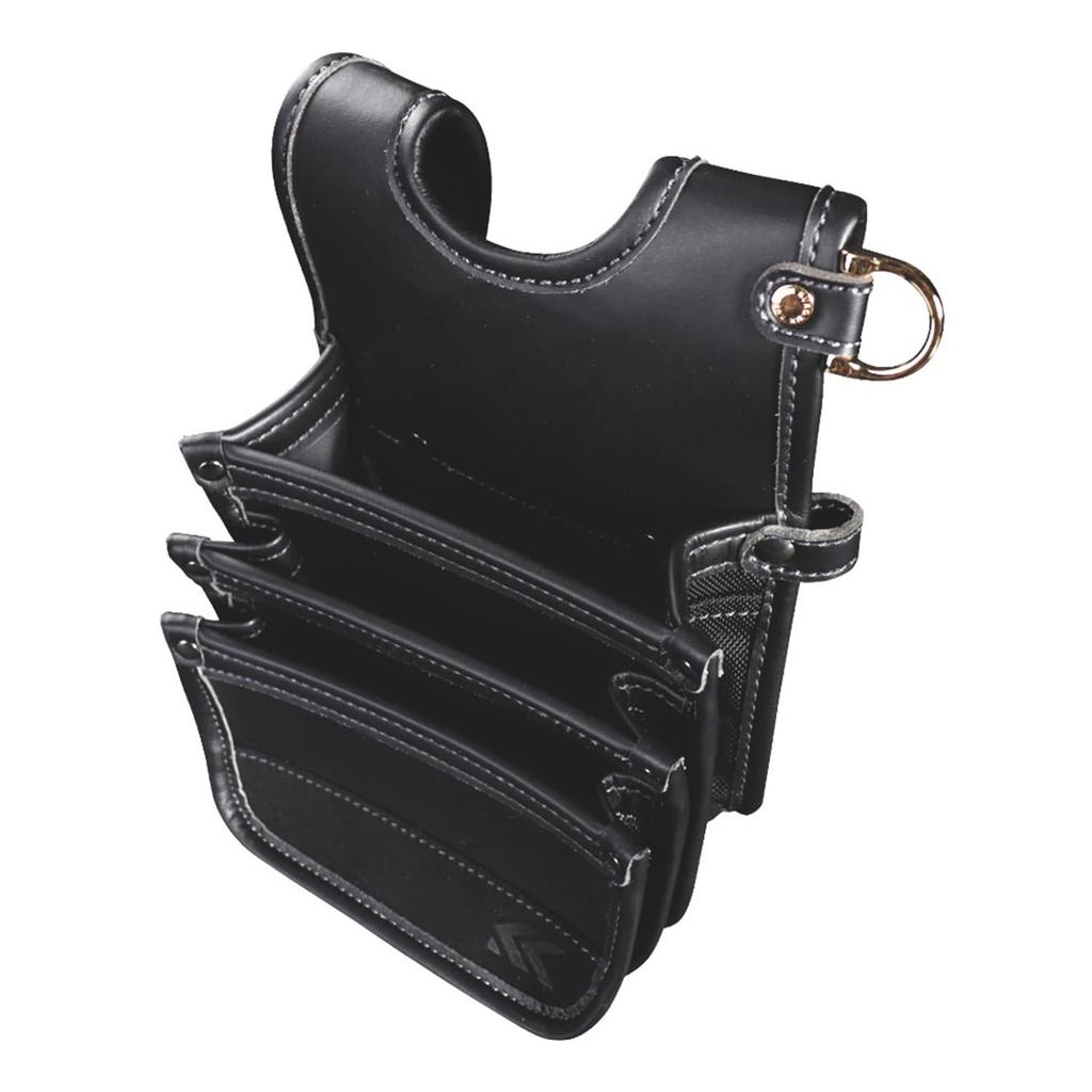 Fujiya Architectural Thin Waist Bag 3 Tiers Black Gold LIGHT PU LEATHER SERIES AB-43BG