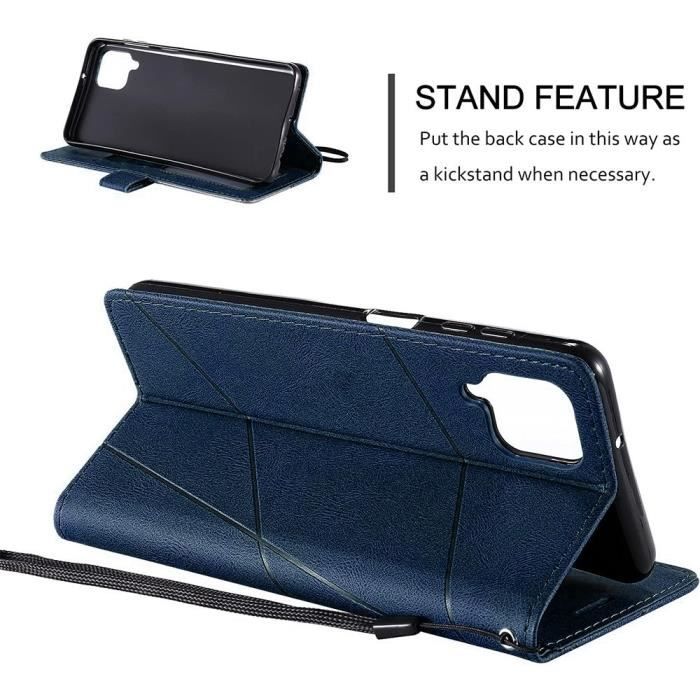 Coque Effet Cuir pour Samsung Galaxy M23 5G Anti-Rayure Stable Élégante Bleu Marine
