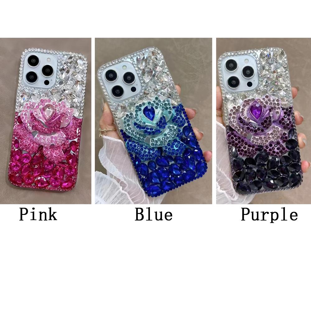 Glitter Rhinestone Rose Flower Phone Case For Motorola Moto G82 G52 G22 G32 G73 G13 G23 G53 G10 G30 E15 S50 5G Bling Crystal Diamond Cover