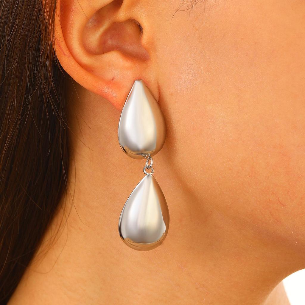Серьги-капли Exaggerate Double Waterdrop Gold Color Metal Geometry для женщин Sweet Temperament Creative Jewelry Accessories