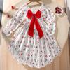 Summer Children's Princess Dress with Bow Print Long-sleeved Dress