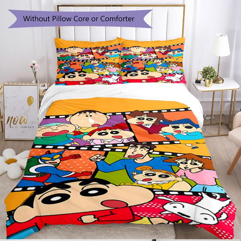 3pcs Duvet Cover Set (1*Duvet Cover + 2*Pillowcase, Without Core), Crayon Shin Print Soft All‑Season Bedding Set, Home Bedroom Decor Gift