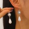 3Pcs/Set Women Jewelry Set Rhinestones Inlaid Imitation Pearls Charm Necklace Drop Earrings Bracelet Set Dating Commuting Jewelry