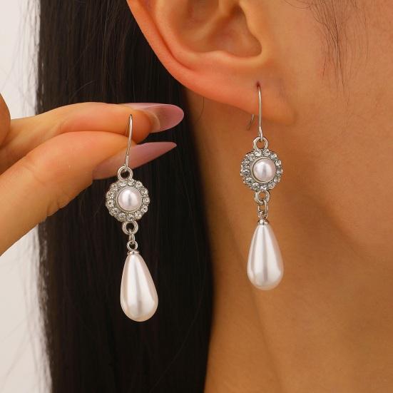 3Pcs/Set Women Jewelry Set Rhinestones Inlaid Imitation Pearls Charm Necklace Drop Earrings Bracelet Set Dating Commuting Jewelry
