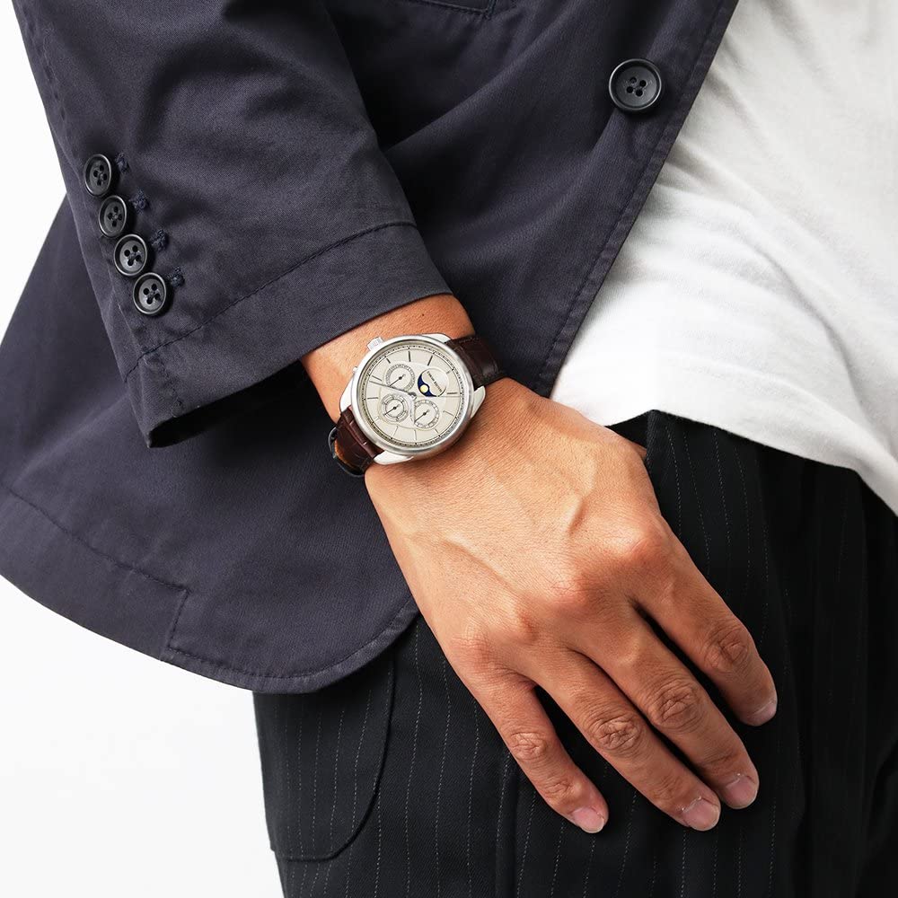 Часы Masterworks Quattro 004, часы, сделанные в Японии, кварцевые, 40 мм, кожаный ремешок, часы с фазами Луны, коричневые [MASTER WORKS] MW21SI-ACDBO8, мужские, мужские