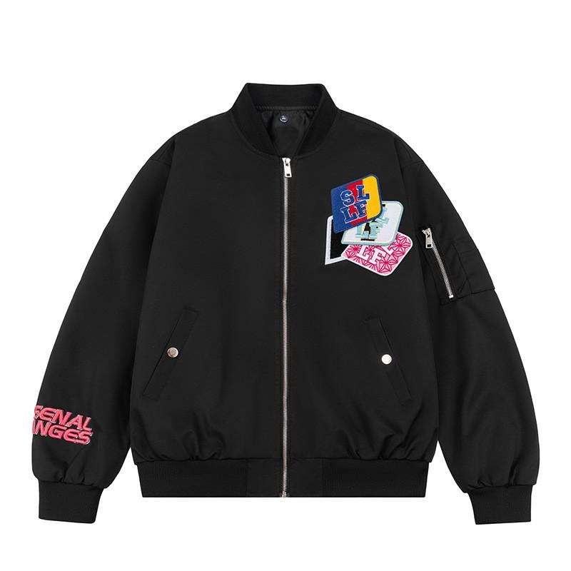 Mens Oversized Retro Baseball Jacket With Embroidered Letters Warm Thickened Cotton-Padded Outerwear Fall Winter