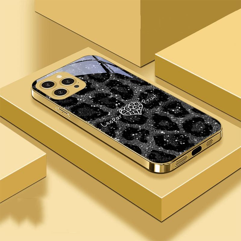 Чехол для телефона с леопардовым принтом, цвет любви зеленый, для iPhone 16 Pro Max 15 P Ro 14 13 Plus 12 Mini 11Pro Max XS Max XR, золотой чехол из закаленного стекла