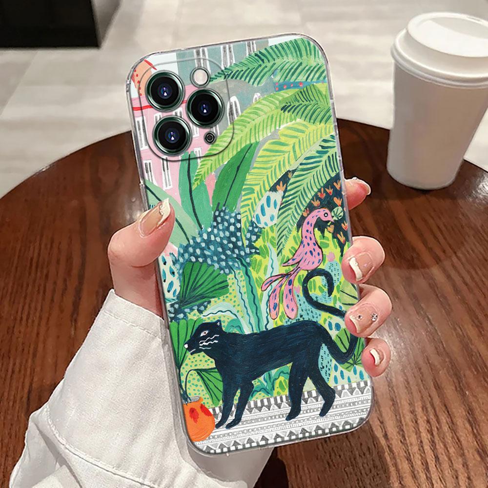 Иллюстрация Jungle Art Змея Кошки Ленивец Чехол Для Apple iPhone 17 16 15 14 13 12 11 Pro Max 16 Plus 16E 17Air 17Pro Чехол Для Телефона