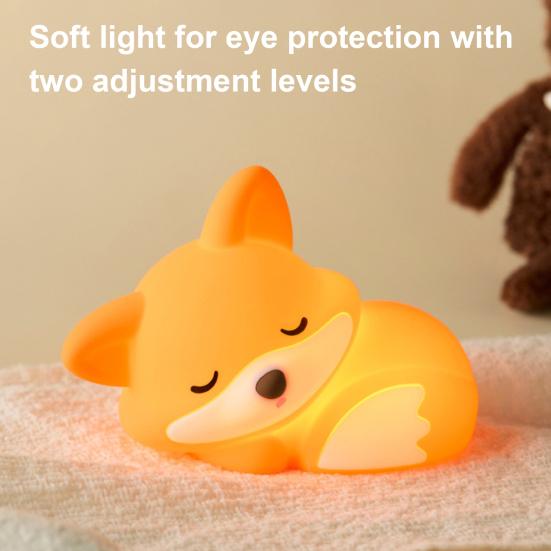 Розовый лисенок ночник Мягкий силиконовый сенсорный ночник 2 уровня яркости с регулировкой яркости Перезаряжаемый ночник на лесную тематику Декор для детской спальни