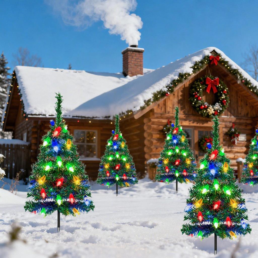 Рождественская елка на солнечной батарее, уличная рождественская декорация, садовый столб-светильник, подсветка для дерева, уличная рождественская елка, подходит для дорожки, террасы, двора
