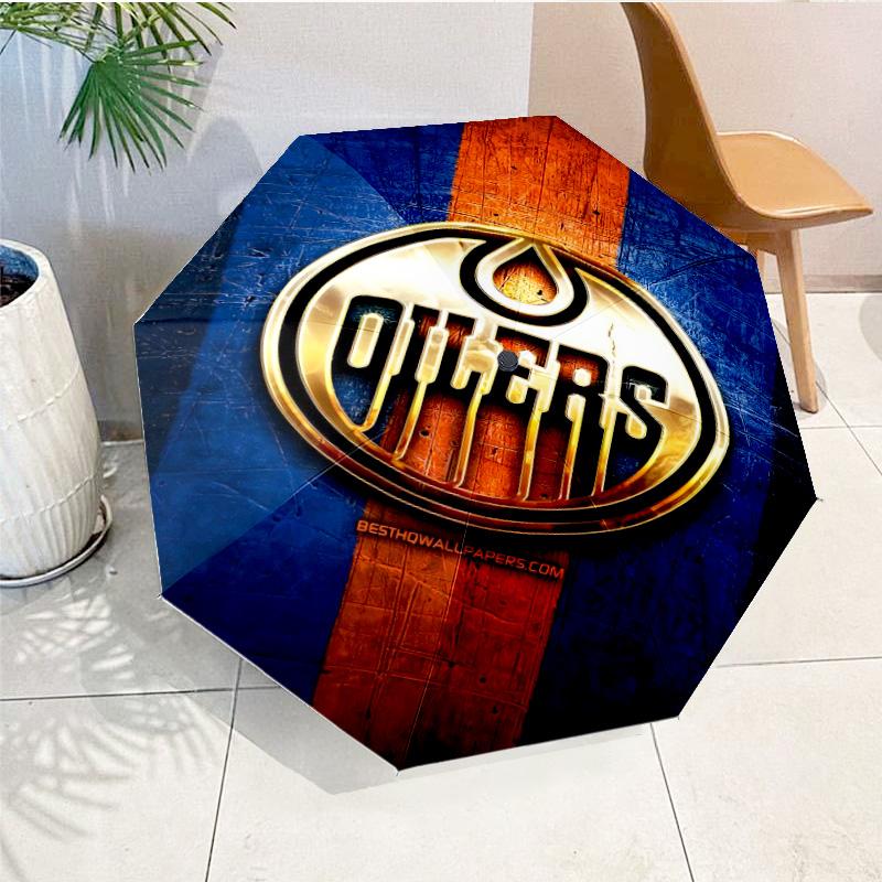 Energetic Oilers Team Spirit Umbrella 8-Frame for Travel, Camping, Casual Lightweight Portable Umbrella, Essential for Every Family Holidays Gift