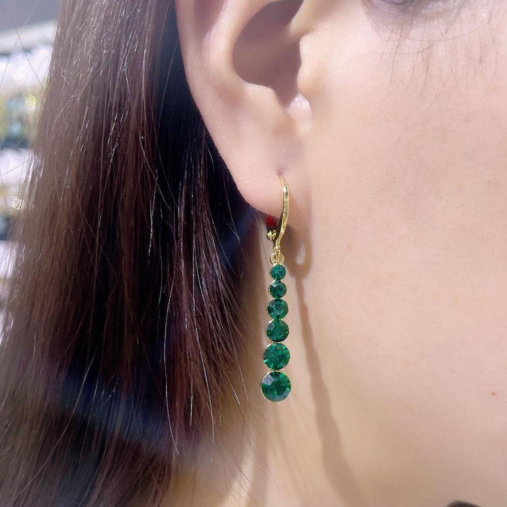 Fresh Green Water Drop Diamond Geometric Long Earrings for Women - 2022 Trendy Sweet Style