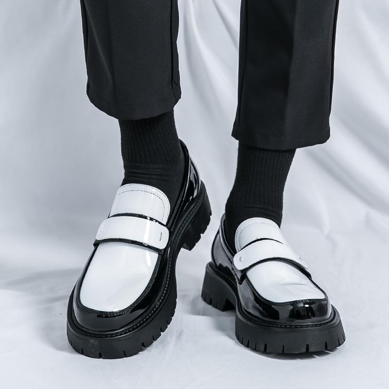 Дизайнерская мода Новые мужские черно-белые смешанные повседневные кожаные туфли Мужские лоферы для увеличения роста Свадебное платье Формальная обувь