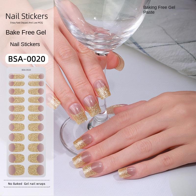 Bake-free Gel Manicure Stickers French Onion Powder Semi-cured Nail Stickers
