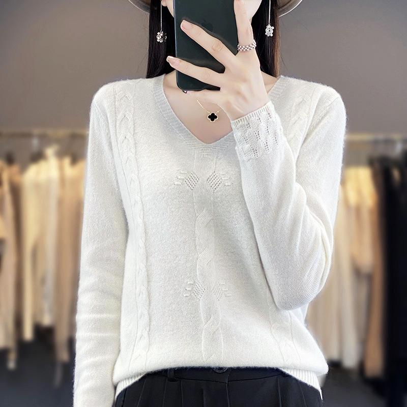 Весенний вязаный свитер, пуловер, базовый слой с V-образным вырезом, плюшевый свитер для женщин