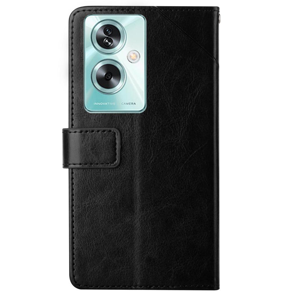 HT01 Кожаный чехол для телефона Oppo A59 5G с подставкой-кошельком и принтом Y-образной линии