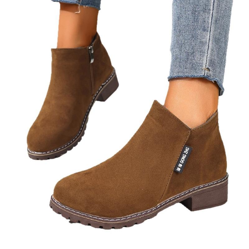 Женские замшевые ботильоны мартин, повседневные короткие ботинки на квадратном каблуке, обувь больших размеров на осень-зиму