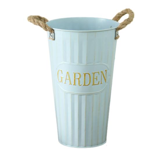 Глубокое ведро-ваза Оцинкованное железное ведро для цветов с веревочными ручками Ретро фермерская ваза для домашней цветочной композиции