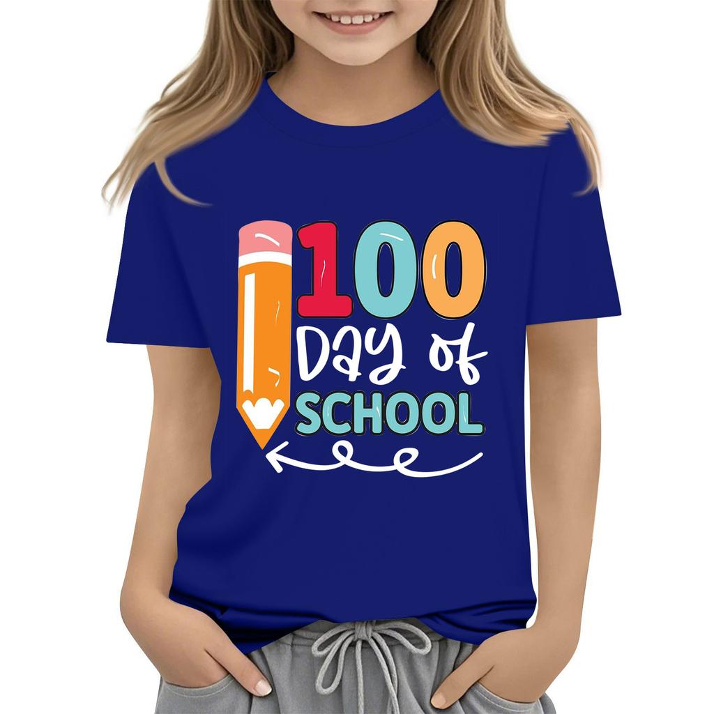Детская модная повседневная футболка с коротким рукавом и круглым вырезом в честь 100-дневной годовщины школы