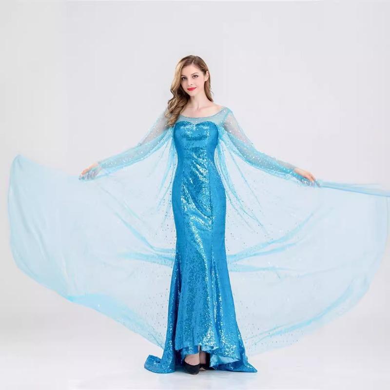 Halloween Frozen Princess Elsa Stage Costume Adult Sequin Dress