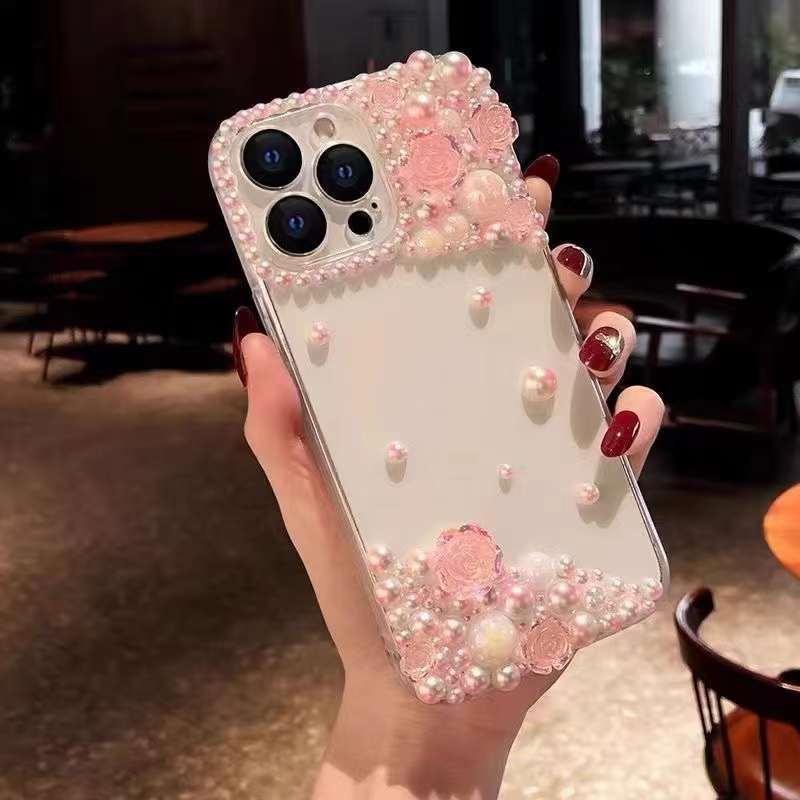 Luxury Fashion Pearl Flower Transparent Phone Case For iPhone 15 14 13 12 11 Pro Max X XS XR XS Max Acrylic Shockproof Cover