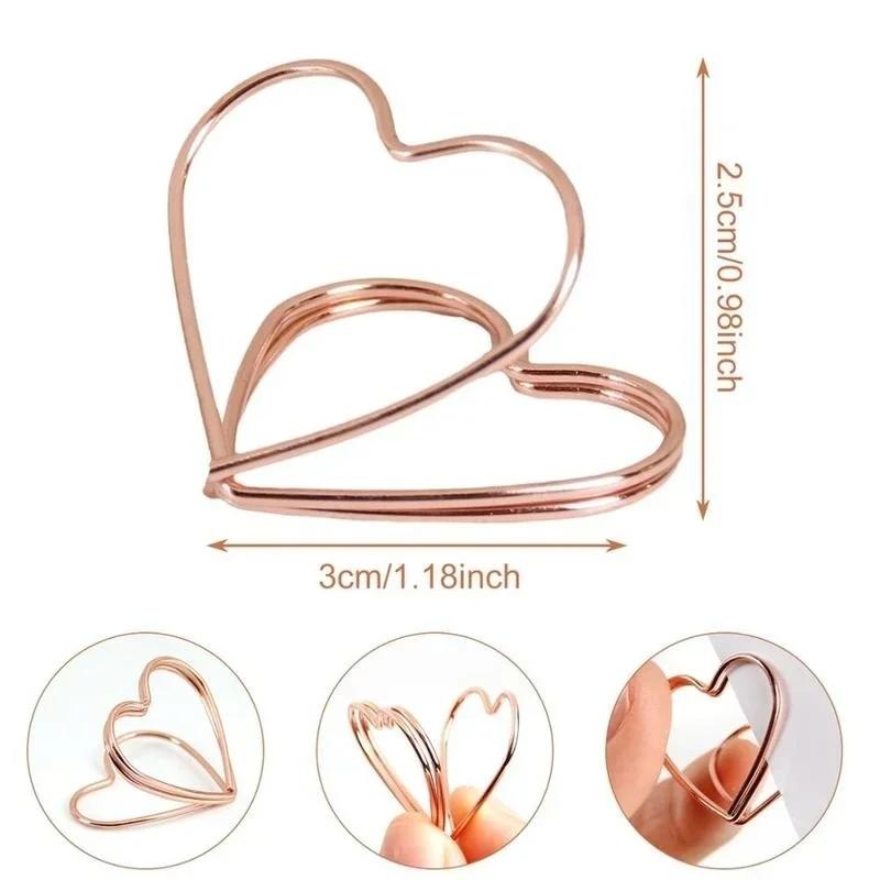New 15PCS Heart-shaped Photo Clip Card Holder Wedding Table Decoration Retro Paperclips Rose Gold Mental Clips Stationary