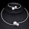Wedding Necklace and Bangle Set Imitation Pearl Decor Full Rhinestones Jewelry for Ladies and Mother Decoration