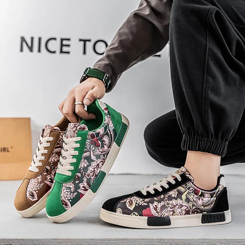 Модные новые модные мужские повседневные кроссовки с принтом большого размера 47 с низким верхом зеленые кроссовки для скейтбординга для мужчин дышащие парусиновые кроссовки для мужчин 2025