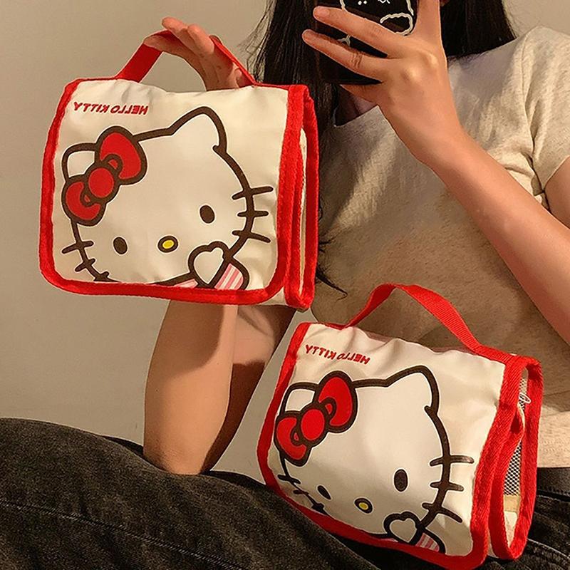 Sanrio Hello Kitty Косметичка Мультяшная Милая Большая Вместимость Складная Хранение Дорожная Сумка Kawaii Портативная Ручная Сумка