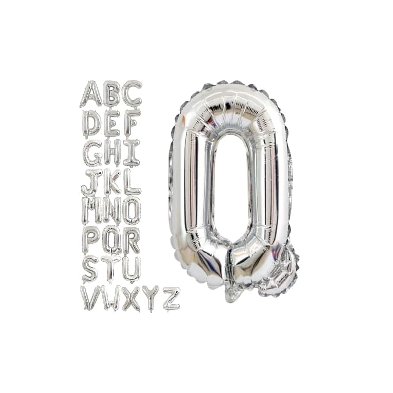 Silver Alphabet Balloon Set, Mix and Match, 16-inch, for Birthdays, Weddings, and Party Decorations (Silver Q)