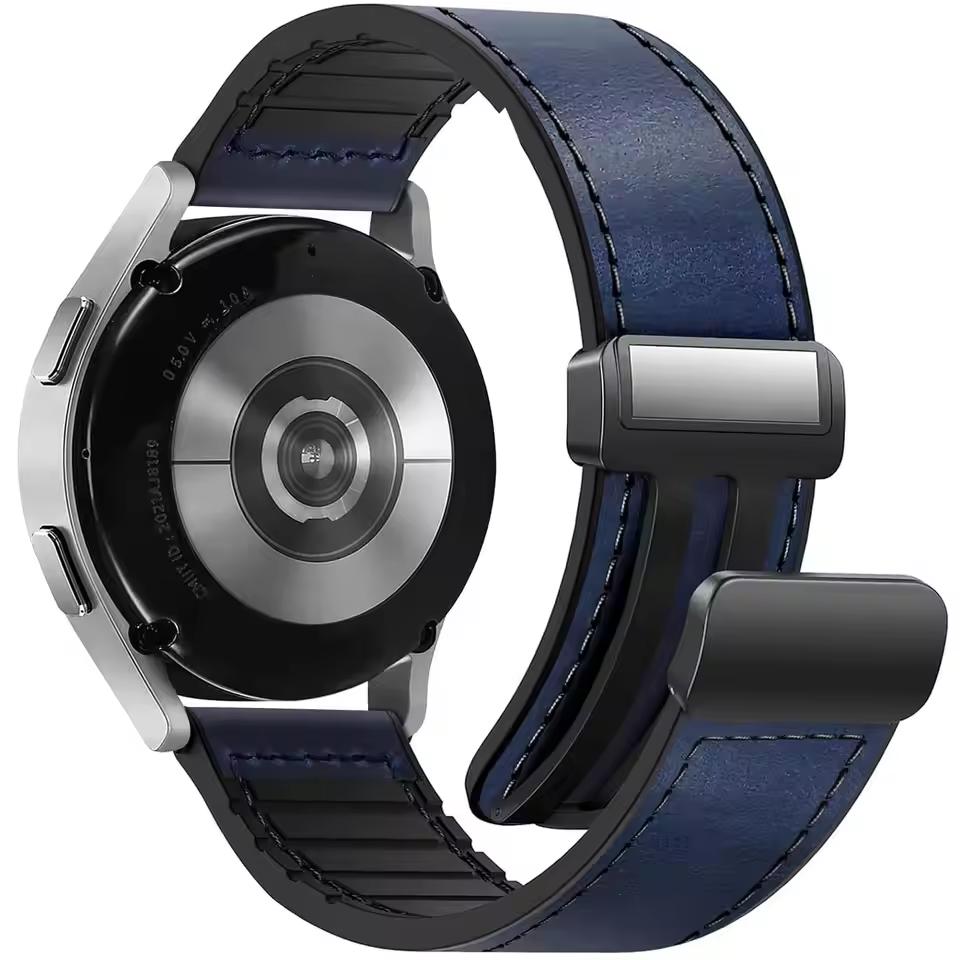 22 мм 20 мм Кожаный силиконовый ремешок для Samsung Galaxy Watch 7 6 5 4 Магнитная пряжка Браслет для Huawei Watch GT5 4 3 2 46 мм Ремень
