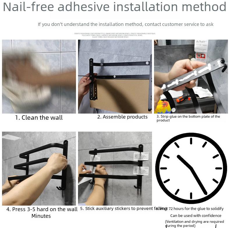 Алюминиевая 3-слойная вешалка и штанга для полотенец для ванной комнаты без сверления