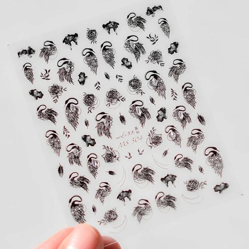 5D Butterfly Red Spider Lily Blooming Flowers Nail Art Stickers Chinese Characters Phoenix Swallow Self Adhesive Manicure Decals