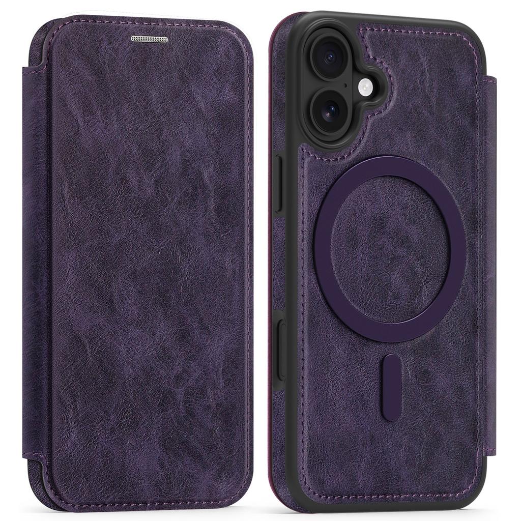 For iPhone 16 Case Compatible with MagSafe RFID Blocking Card Holder Leather Phone Cover