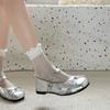 Серебряные Балетные Квадратный Носок Светлый Вырез Туфли на Низком Каблуке Женская Юбка Обувь Мэри Джейн