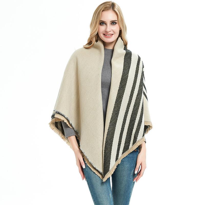 Autumn Winter Women's Wide Striped Scarf Geometric Pattern Shawl Thick Warm Scarf