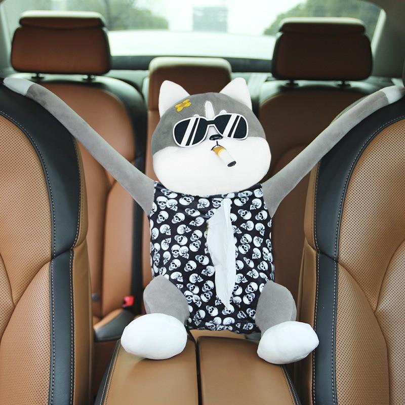 Мультяшный плюшевый автомобильный держатель для салфеток на подлокотник: Милый подвесной диспенсер для бумаги и украшение интерьера